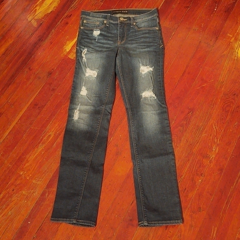 Express Jeans Cropped Skinny Mid Rise Distressed Jeans Sz 2